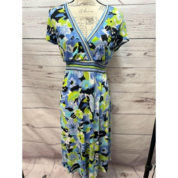 dressbarn Dresses & Skirts - Dressbarn Floral‎ Print Midi Wrap Dress Blue Green Black Women Size 12